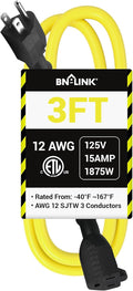 BN-LINK 3ft Outdoor Extension Cord, 12/3 SJTW Heavy Duty Power Cord, 3-Prong by BN-LINK