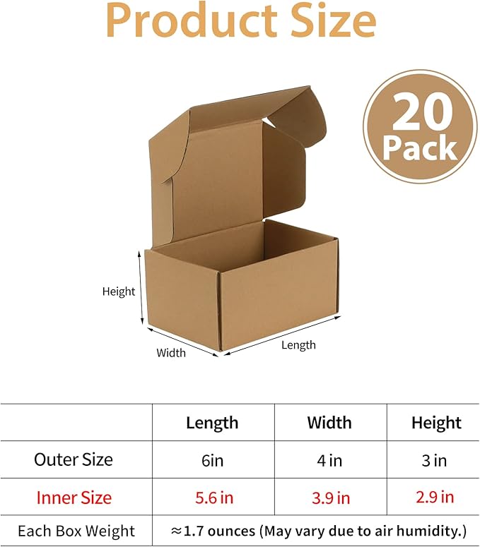 Trwcrt Shipping Boxes 6x4x3 Set of 20, Corrugated Cardboard Box - Image 2