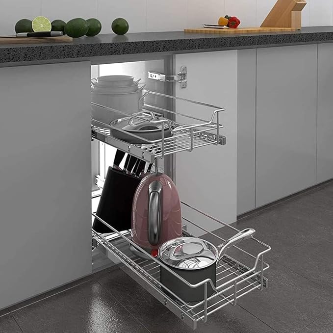 2 Tier Pull Out Cabinet Organizer 11" W X 17" D, Slide Out Drawers - Image 9