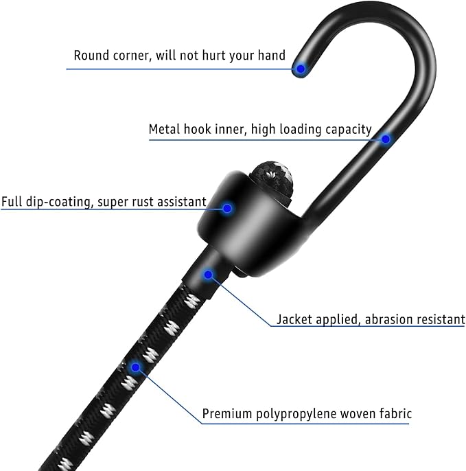 36 Inch Bungee Cords with Hooks Adjustable, UV Resistant - Image 3