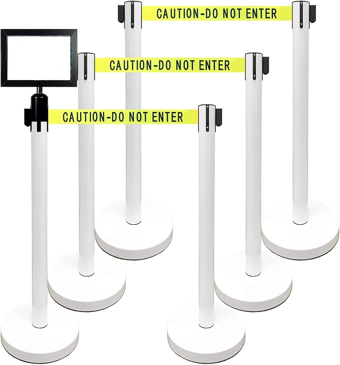 Retractable Stanchion, 6 SPECIALTY Posts + Signframe by VIP+Crowd+Control