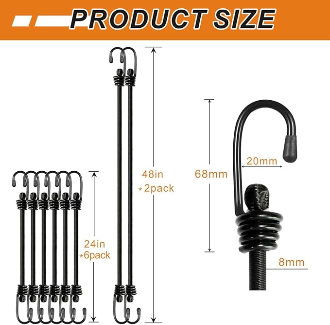 Bungee Cords with Hooks, Heavy Duty Outdoor Elastic Bungee Straps，No Odour - Image 5