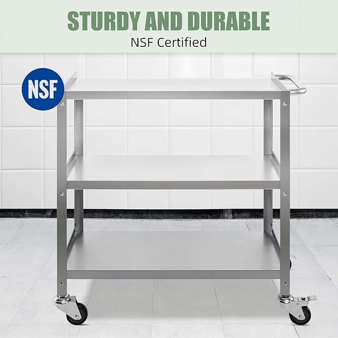 Hally Stainless Steel Utility Cart 3 Tier NSF Commercial Heavy Duty Metal - Image 4