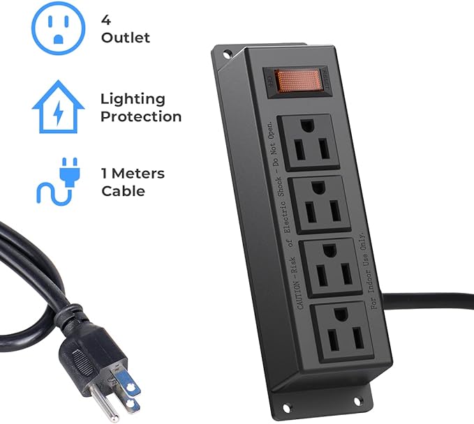 Wall Mount Power Outlet Strip, 4 Outlet Mountable Power Strip - Image 4