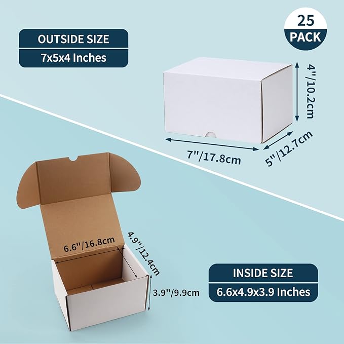 WIFTREY 7x5x4 White Shipping Boxes 25 Pack - Image 2