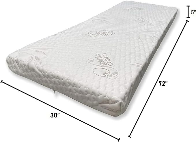 Foamma 5” x 30” x 72” High Density Foam Bunk Mattress, Organic Cotton Cover - Image 2