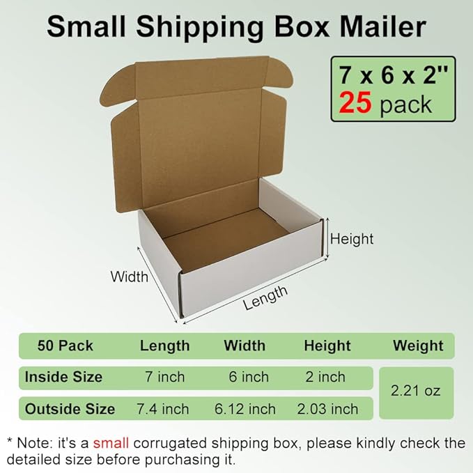 7x6x2'' Small Shipping Boxes 25 Pack, Mailing Packaging Supplies - Image 2