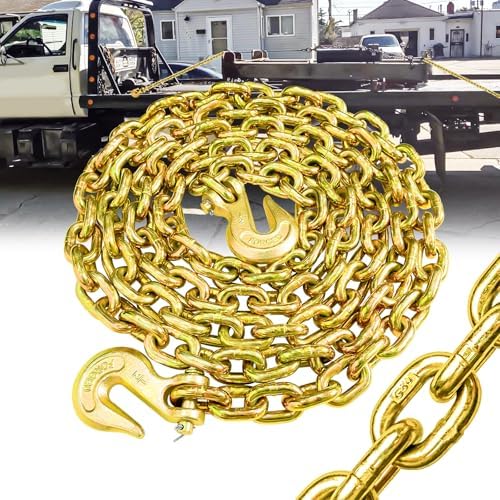 G80 Transport Binder Chain 1/2 Inch x 10 Foot | Tow Chain with Clevis Grab Hooks | 12,000 lbs Safe Working Load | Heavy Duty Chain for Transporting Towing by FITHOIST