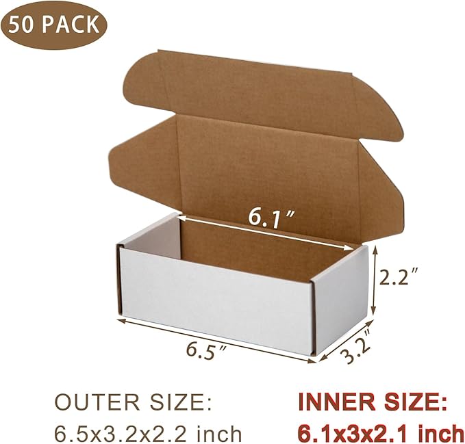 50 Pack 6.5x3.2x2.2 Inches Small Shipping Boxes, Moving Mailing Packing Box - Image 2