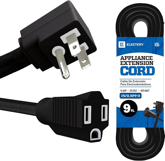 9 ft Heavy Duty Appliance Extension Cord, 14 AWG, 15A 125V 1875W, 3 Prong Flat by ELECTERY