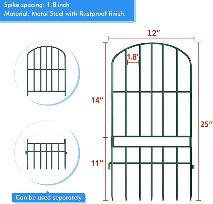 Adavin Animal Barrier Garden Fence, 15 Pack Green 12''L x 25" H no dig Fence - Image 3