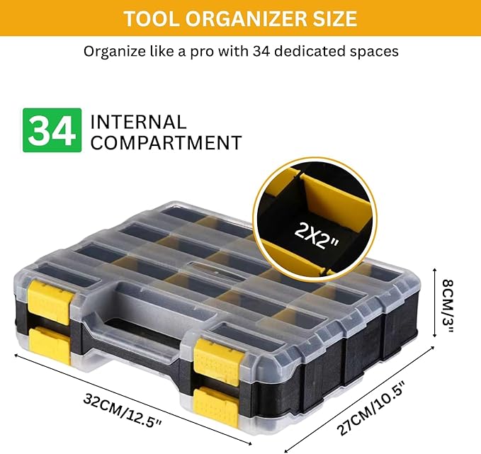 Andalus Tools Organizer Box, Small Parts Storage 34-Compartment Double-Sided - Image 2