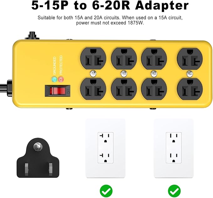 Heavy Duty Power Strip 20 amp, Metal 8 Outlet Power Strip, Wall Mount Surge - Image 5