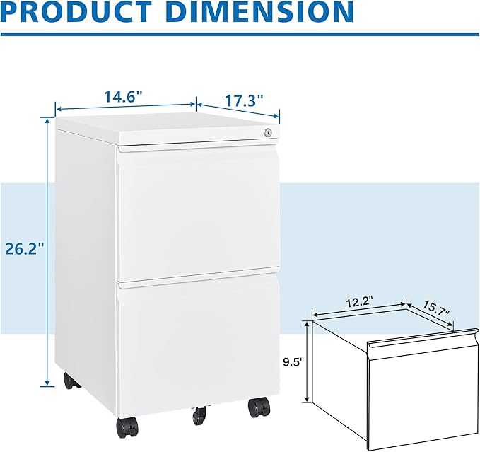 2 Drawers File Cabinet with Lock Metal Vertical File Cabient with Wheels Mobile - Image 3
