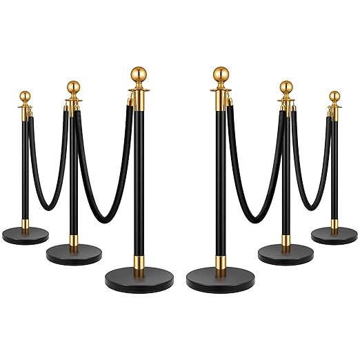 VIVOHOME Iron Stanchion Post Queue 6PCS Pole w/ 4 Red Velvet Ropes, Crowd by VIVOHOME