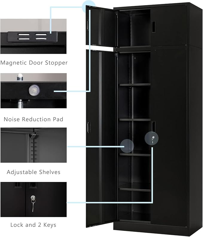BESFUR Metal Storage Cabinet 87" H，Black Locking Storage Cabinets - Image 5