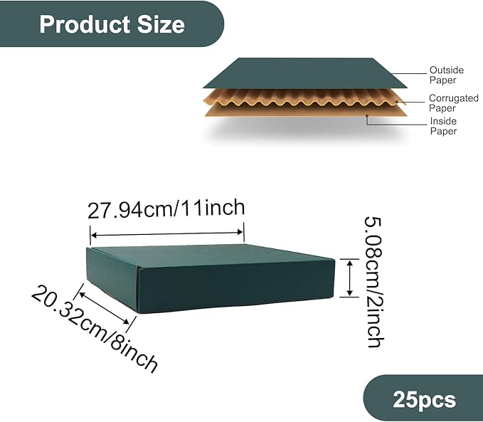 25 Pack Green Shipping Boxes 11 x 8 x 2 Inch Corrugated Cardboard Boxes - Image 2