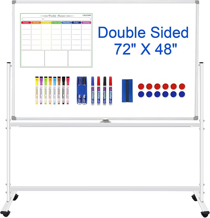 Double-Sided Rolling Whiteboards on Wheels 72 X 48, Large Dry Erase Board by CALENBO