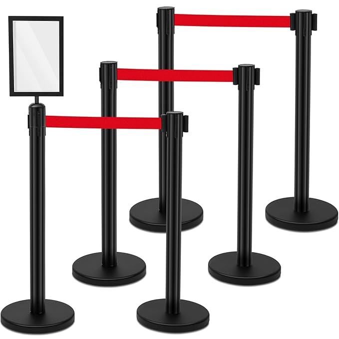 Therwen 6 Pack Heavy Duty Crowd Control Stanchions 9.8 ft Stainless Steel by Therwen