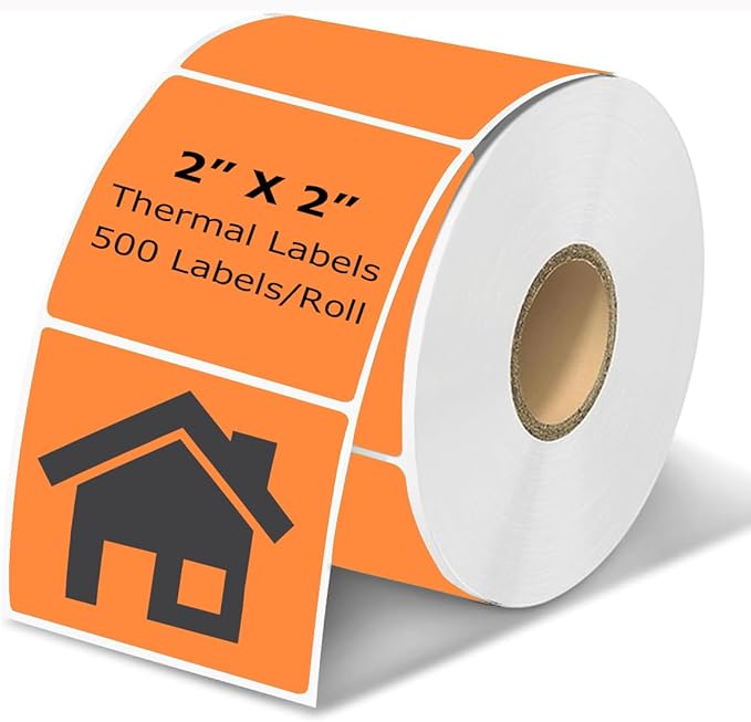 2" x 2" Thermal Labels Stickers Orange, Square Thermal Shipping Stickers by BriCabel