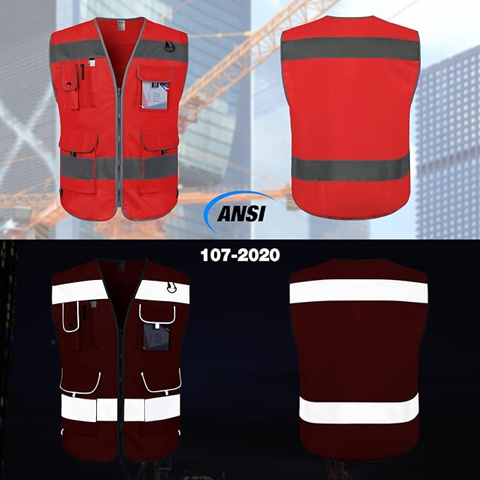 TCCFCCT Safety Vest for Men Women 9 Pockets High Visibility Reflective Vest for - Image 2