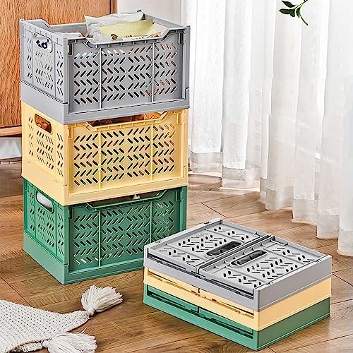 2 Pack Stackable Storage Crates, Plastic Foldable Baskets Tall Gray - Image 6