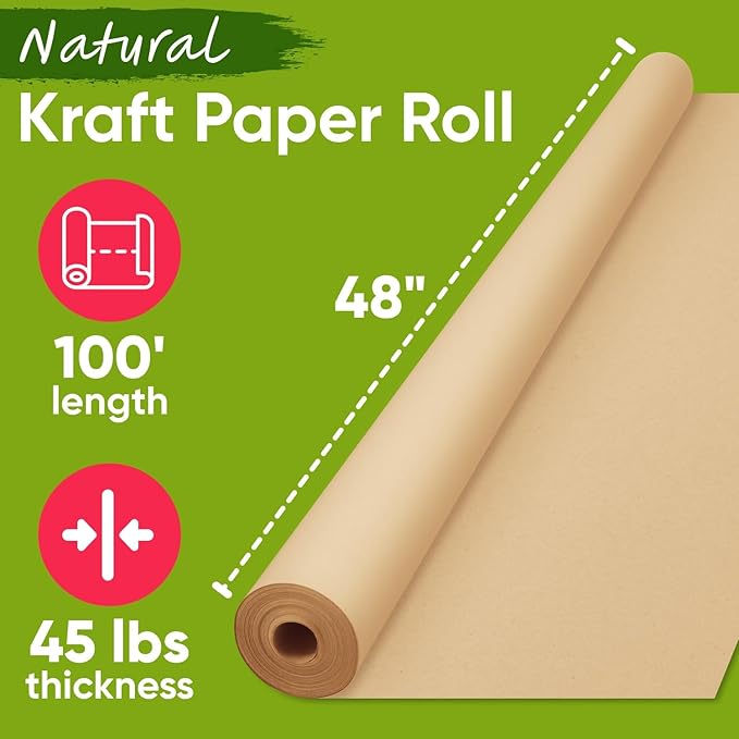 USA Made 48" x 1200" Brown Kraft Paper Roll, 45 lbs Thickness, American Quality - Image 2