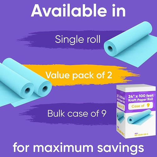 24" x 1200" Light Blue Kraft Paper Roll, 45 lbs Thickness, Made in USA Colored - Image 2