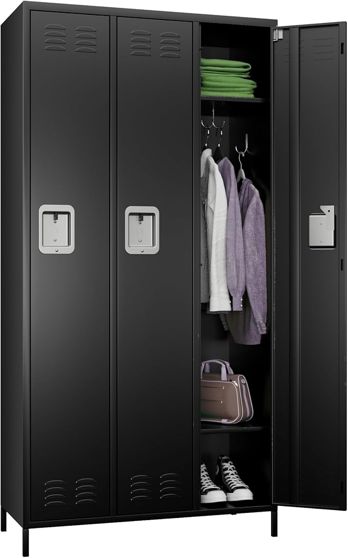 Metal Storage Locker with 3 Doors, Employee Lockers with 9 Hooks by GANGMEIMENTALSTORAGECABINET