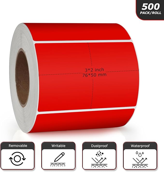 Red Rectangle Stickers 3 x 2 Inch Color Coding Labels Vinyl Roll Self-Adhesive - Image 4