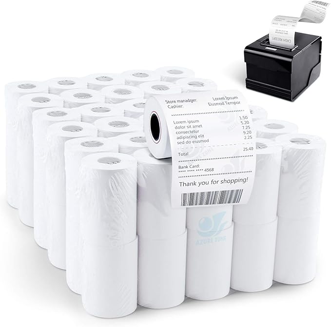 Azure Zone, Thermal Paper 2-1/4 X 50ft 200 Rolls, Fits Most POS Machines and by AzureZone