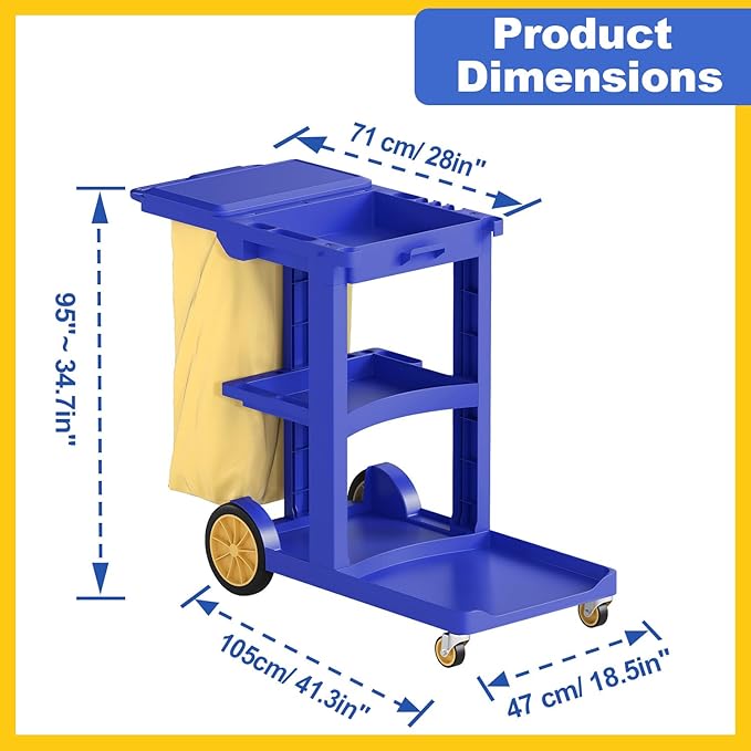 Nisorpa Commercial Janitorial Cart, 3-Shelf Housekeeping Cart, High Capacity - Image 2