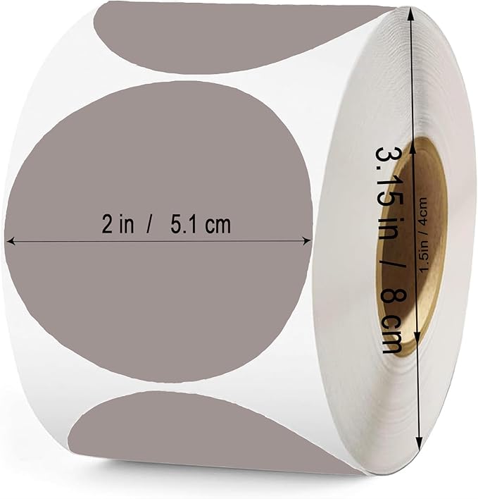 2 Inch Gray Round Thermal Labels, 600 Labels/Roll, Self-Adhesive Circle - Image 2