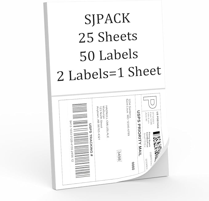 50 Half Sheet Self Adhesive Shipping Labels, 8.5" x 5.5" Address Labels - Image 2