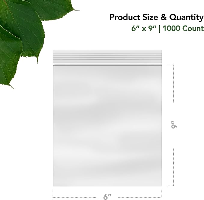 6 x 9 Inch Resealable Plastic Bags 1000 Pack — Clear Reclosable Zipper Seal Bags - Image 2