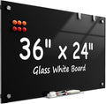 MaxGear Glass Whiteboard 36x24 Inches Wall Mounted, Magnetic Black Dry Erase by MaxGear