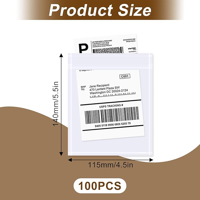 AZUREAL 100PCS Shipping Label Sleeves, 4.5" x 5.5" Packing Slip Pouches - Image 2