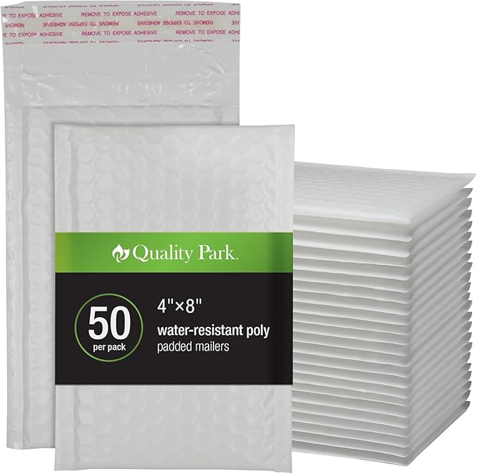Quality Park Bubble Mailers, 4 x 8 Shipping Envelopes, Durable White Padded by Quality+Park