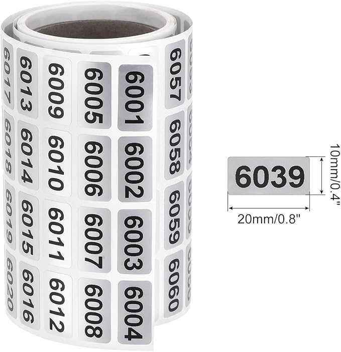 MECCANIXITY 6001 to 7000 Consecutive Number Stickers Inventory Label Black - Image 2
