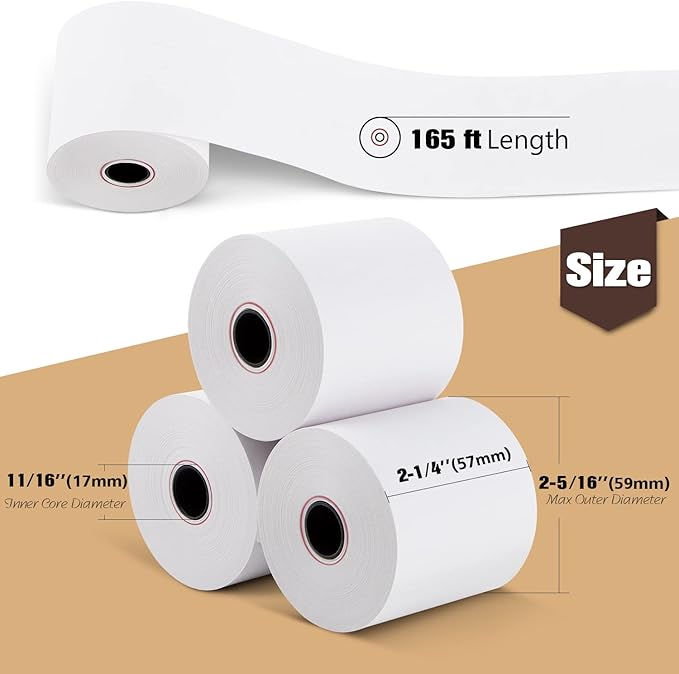 2 1/4" x 165' Thermal Paper, POS Receipt Paper - Image 2