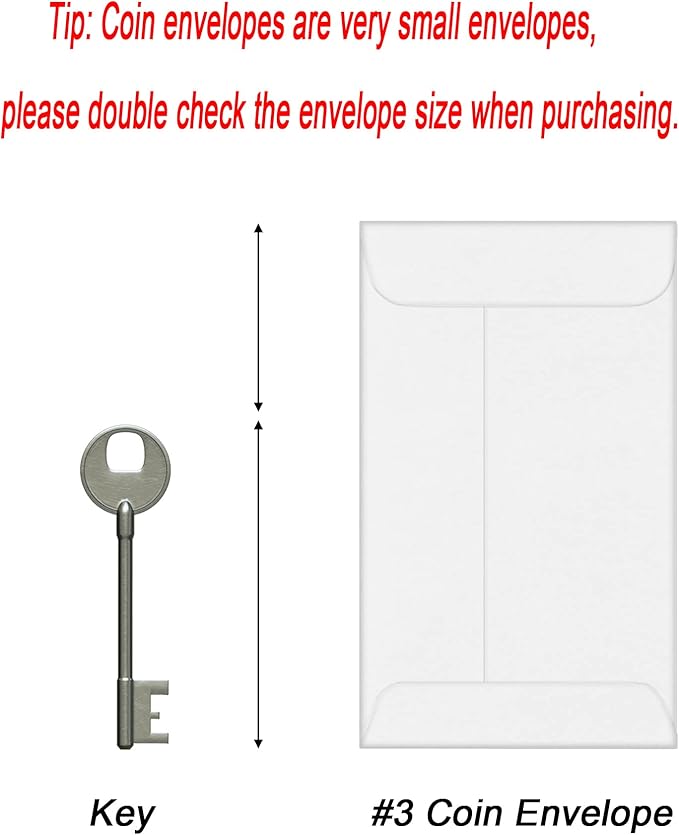 500 PCS #3 Coin Envelopes, 2-1/2'' x 4-1/4'' inches White Kraft Envelopes - Image 2
