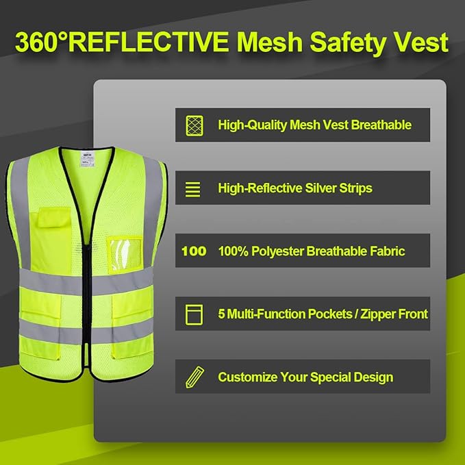 BeautyWill Custom Logo Safety Vest Class2 High Visibility Reflective Vest - Image 7