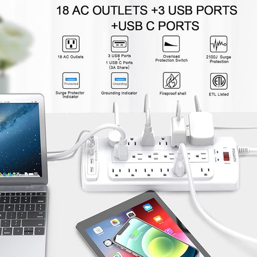 18 Outlets Surge Protector Power Strip - Image 2