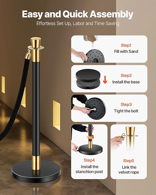 VEVOR Stanchions and Velvet Ropes, Stainless Steel Stanchion Post Queue - Image 4