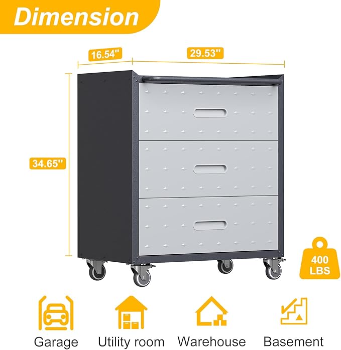 3 Drawers Metal Tool Storage Cabinet - Image 3