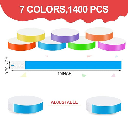 1400 Packs Paper Wristbands for Events, 7 Colors Waterproof Neon Party - Image 2