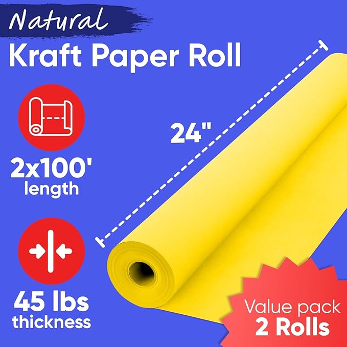 24" x 1200" Yellow Kraft Paper Roll, 45 lbs Thickness, Made in USA Colored - Image 3