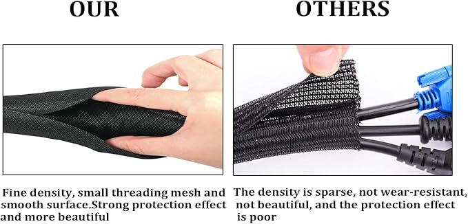 Black Braided Cable Management Sleeves Wire Loom Tubing Cord Protector - Image 6