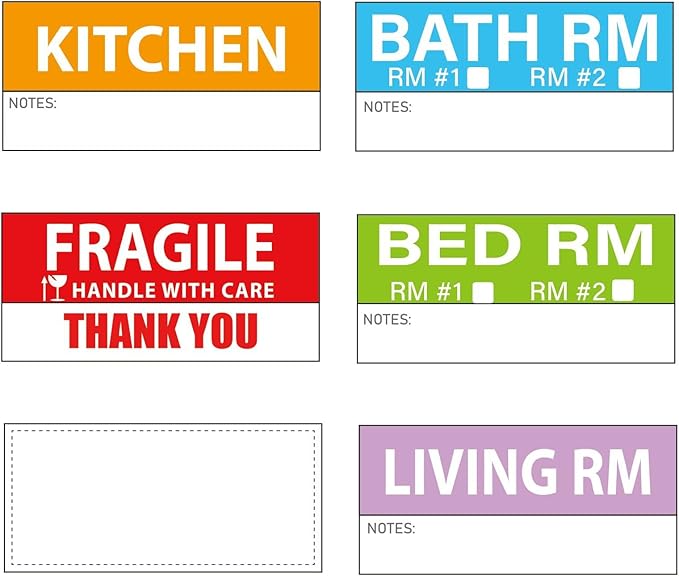 400 Pcs 1.65 x 3.5 Inches Large Home Moving Packing Box Labels, 6-Color Coded by Delphinus