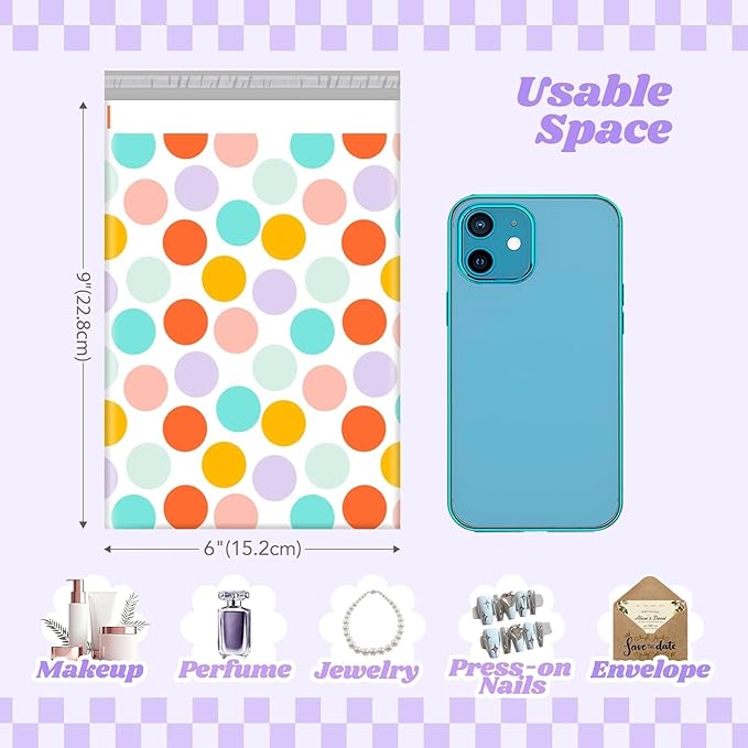 Metronic Cute Poly Mailers 6x9" 1200Pcs, Colorful Polka Dots Shipping Bags - Image 2